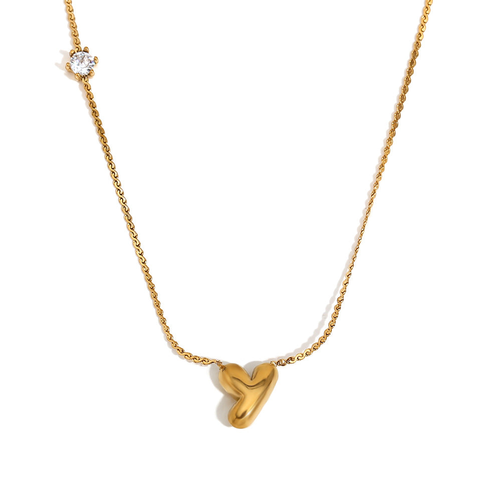 Wholesale stainless steel 18K gold plated letter single-sided zircon S chain necklace